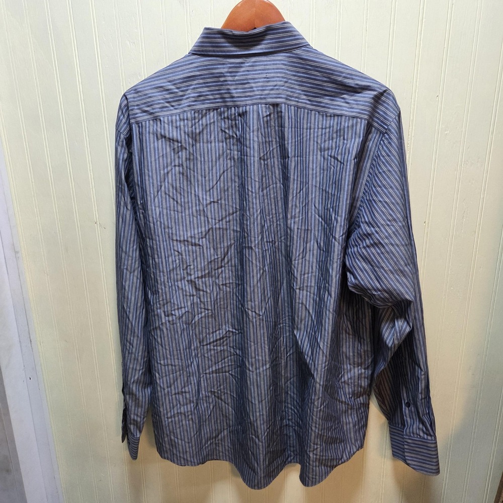Roundtree & Yorke Gold Label Dress Shirt Mens Large Blue Stripe Non Iron Cotton - Picture 2 of 6
